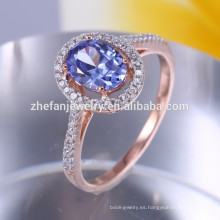 Chapado en oro champán 925 sol anillo de plata con piedra azul